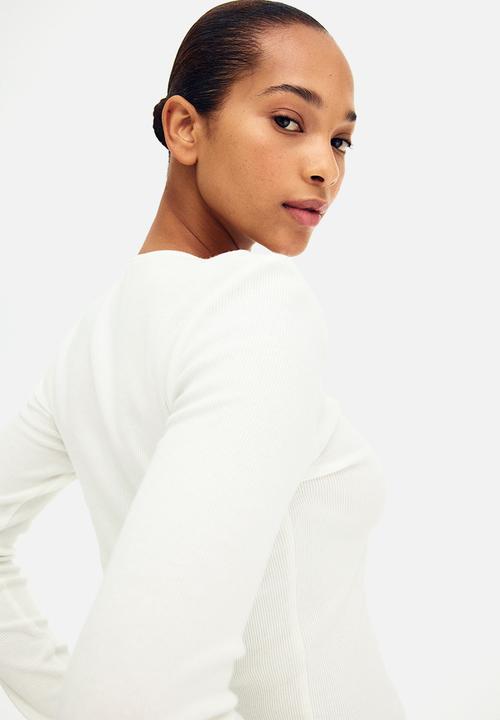 H&M - Lace-trimmed jersey top - white