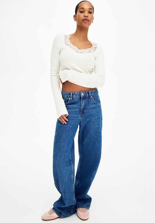 H&M - Lace-trimmed jersey top - white