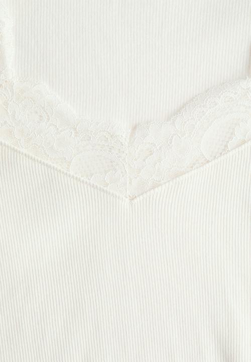 H&M - Lace-trimmed jersey top - white