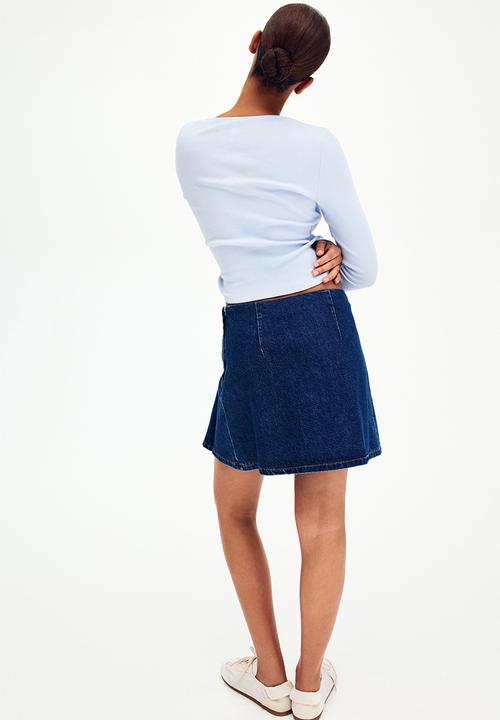 H&M - Lace-trimmed jersey top - light blue