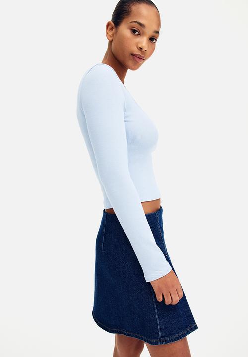 H&M - Lace-trimmed jersey top - light blue