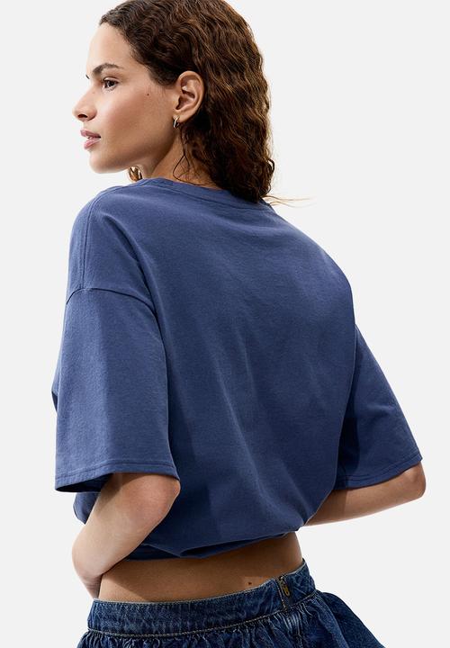 H&M - Oversized print-motif T-shirt - dark blue/apoh
