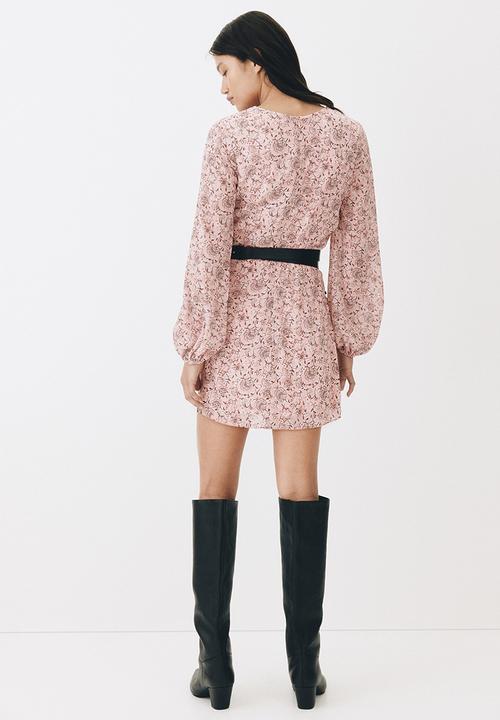 H&M - Button-detail crinkled dress - pink/floral