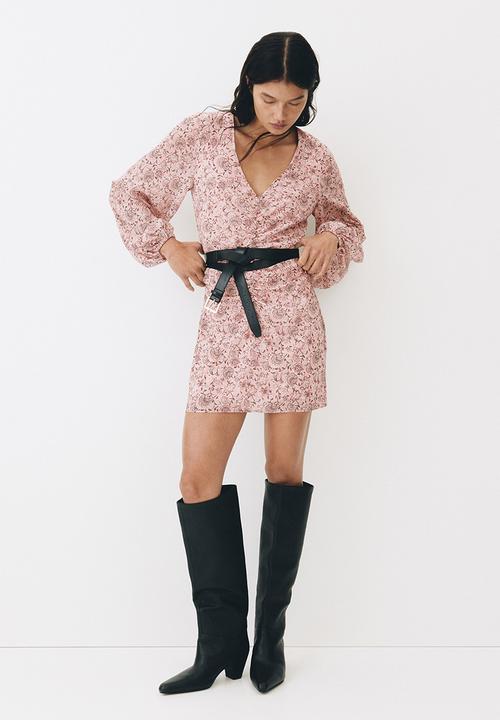 H&M - Button-detail crinkled dress - pink/floral