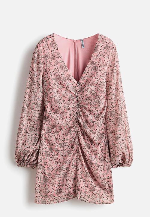 H&M - Button-detail crinkled dress - pink/floral
