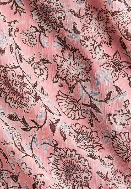 H&M - Button-detail crinkled dress - pink/floral