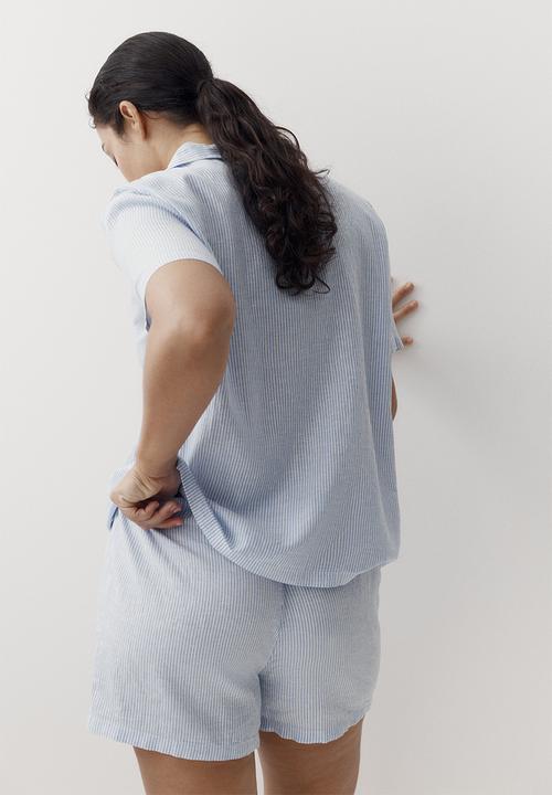 H&M - Linen-blend pyjamas - blue/striped