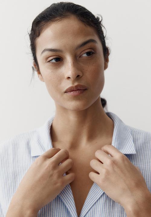 H&M - Linen-blend pyjamas - blue/striped