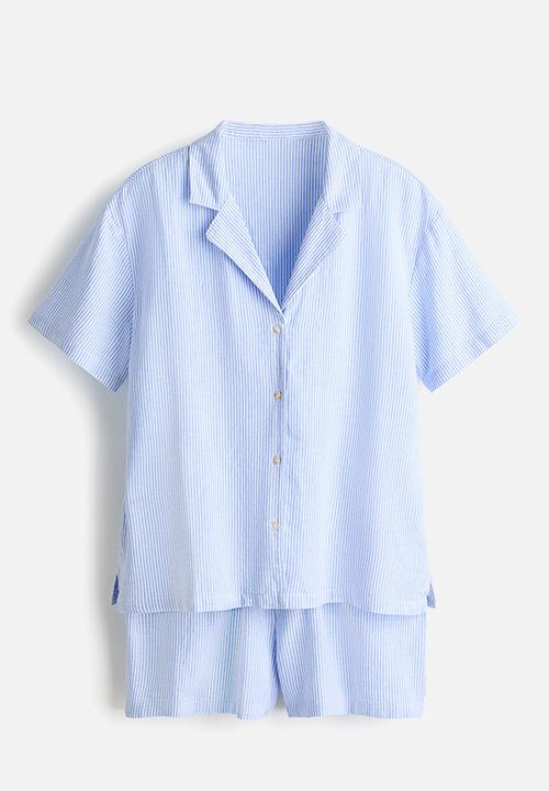 H&M - Linen-blend pyjamas - blue/striped