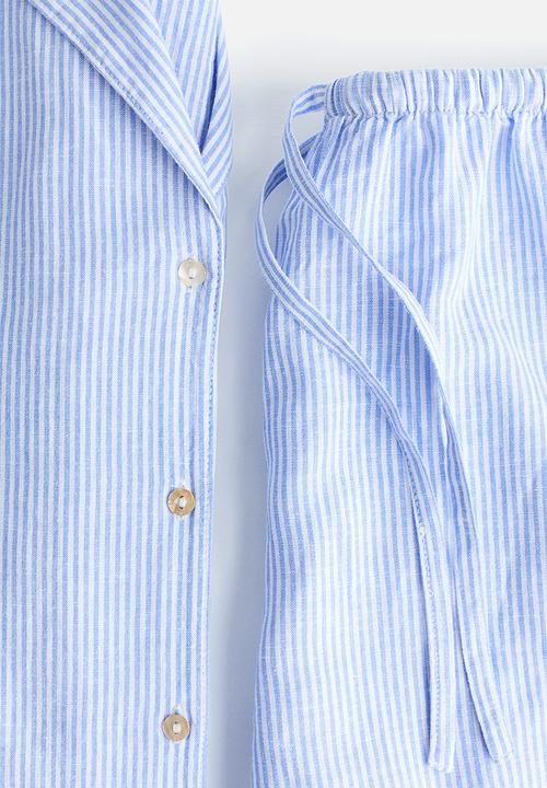 H&M - Linen-blend pyjamas - blue/striped
