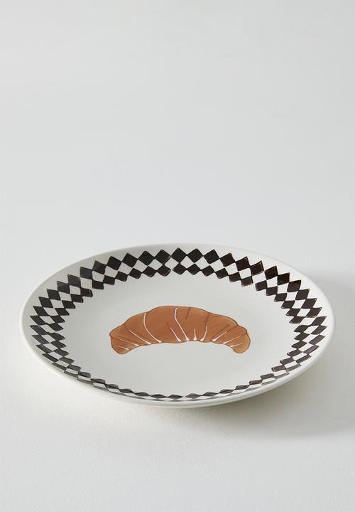 Sixth Floor - Plate Croissant Stoneware - White & Brown 