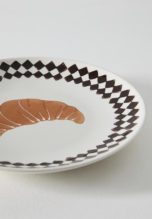 Sixth Floor - Plate Croissant Stoneware - White & Brown 