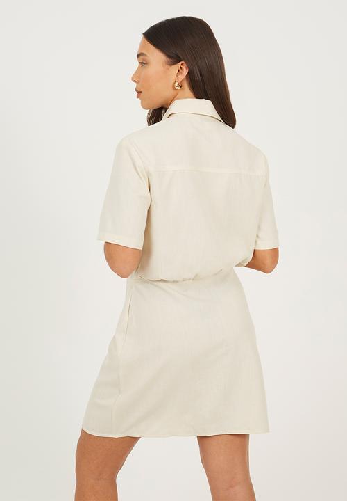 Brave Soul - Ladies Short Sleeve Button Down Midi Shirt Dress - White