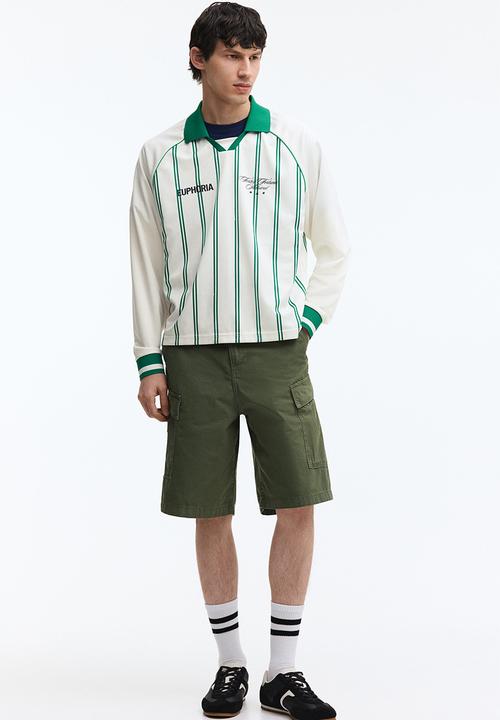 H&M - Loose fit printed polo shirt - white/striped