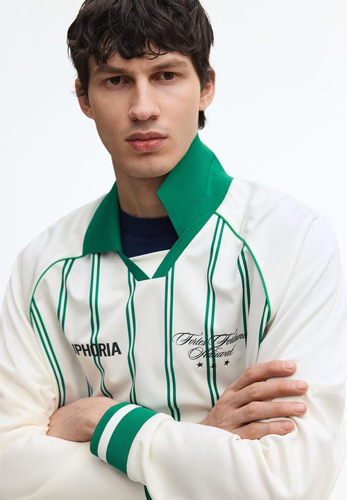 H&M - Loose fit printed polo shirt - white/striped