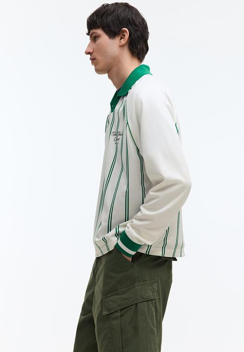 H&M - Loose fit printed polo shirt - white/striped