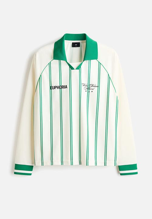 H&M - Loose fit printed polo shirt - white/striped