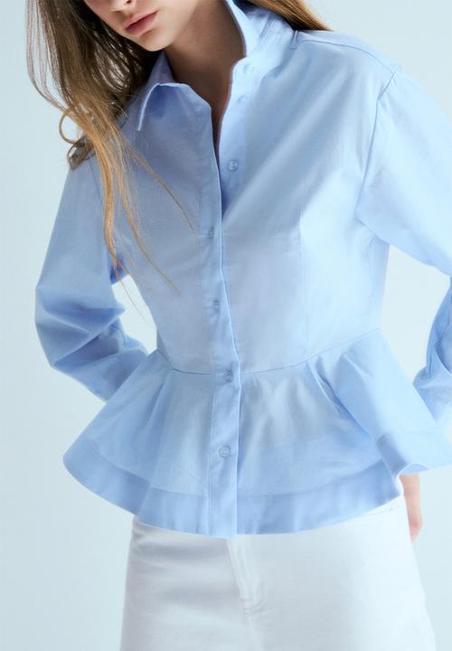 H&M - Poplin peplum shirt - light blue