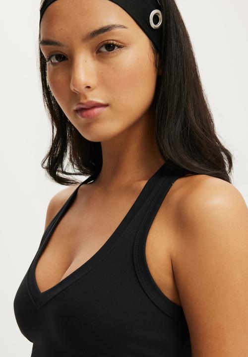 Cotton On - Ultra Soft Plunge Front Racer Tank - Black