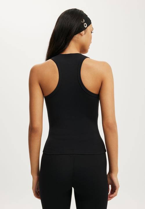 Cotton On - Ultra Soft Plunge Front Racer Tank - Black