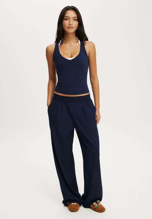 Cotton On - Ultra Soft Plunge Front Racer Tank - Prep Sport Navy