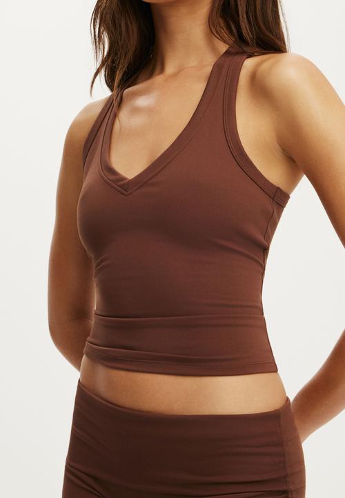 Cotton On - Ultra Soft Plunge Front Racer Tank - Chestnut