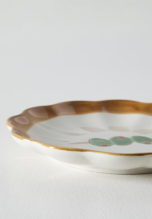 Sixth Floor - Olive Stoneware Tapas Plate Multi 12.4x12.4x2cm