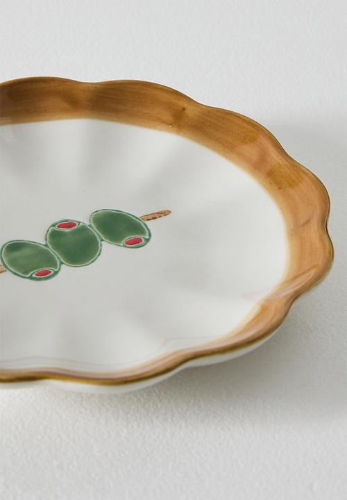 Sixth Floor - Olive Stoneware Tapas Plate Multi 12.4x12.4x2cm