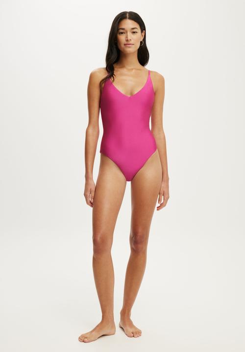 Cotton On - Thin Strap V Neck One Piece Full - Sundried Rose Shimmer