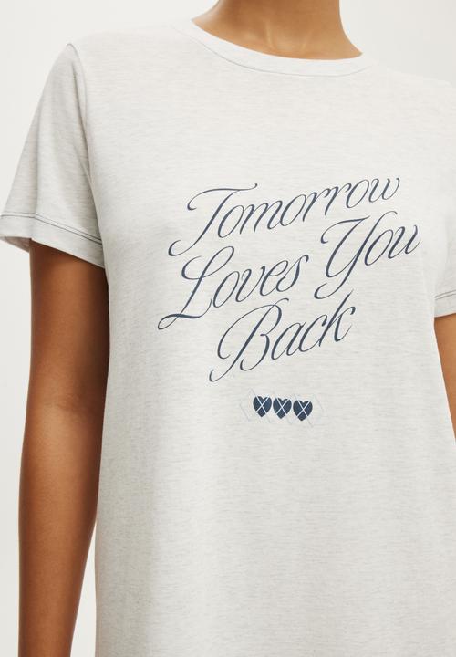 Cotton On - Relaxed Graphic T-Shirt Nightie - Tomorrow Light Grey Marle