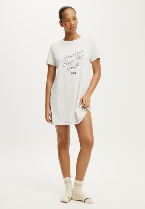 Cotton On - Relaxed Graphic T-Shirt Nightie - Tomorrow Light Grey Marle