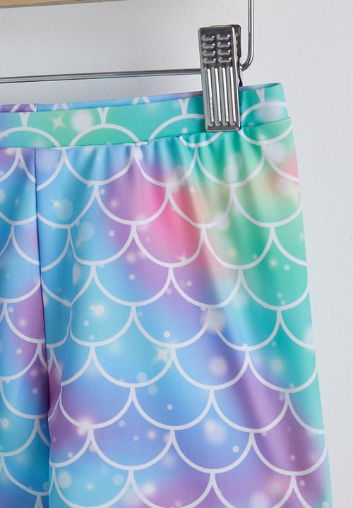Pop Candy - Mermaid print rash guard and board shorts - laser blue/multi