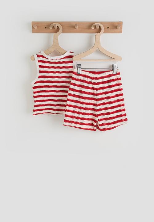 Pop Candy - Striped top & shorts - red & white 