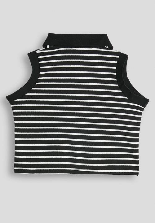 Pop Candy - Sleeveless knit henley tee - black stripe