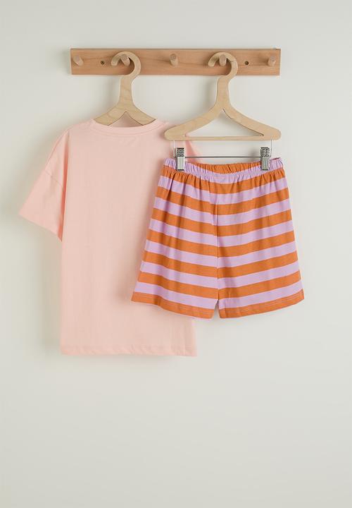 Pop Candy - Tee & printed shorts - pink & purple stripes