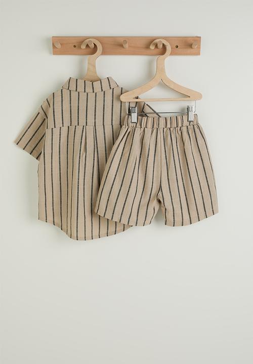 Pop Candy - Striped shirt and shorts - beige