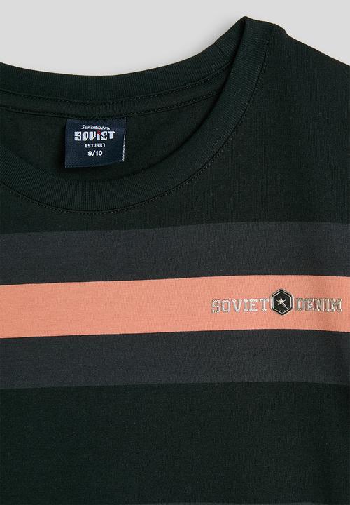 SOVIET - Boys Crew Neck Y/Dye Stripe Tee - Black