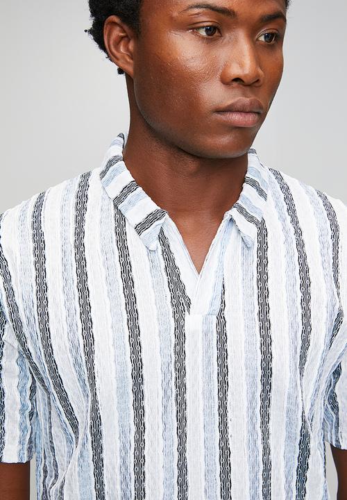 Brave Soul - Mens trophy neck short sleeve self verigo - white/black/lt blue