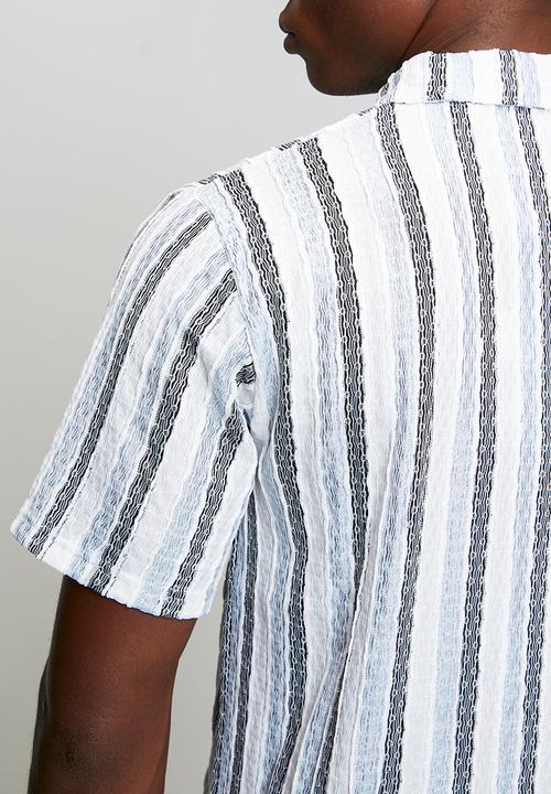 Brave Soul - Mens trophy neck short sleeve self verigo - white/black/lt blue