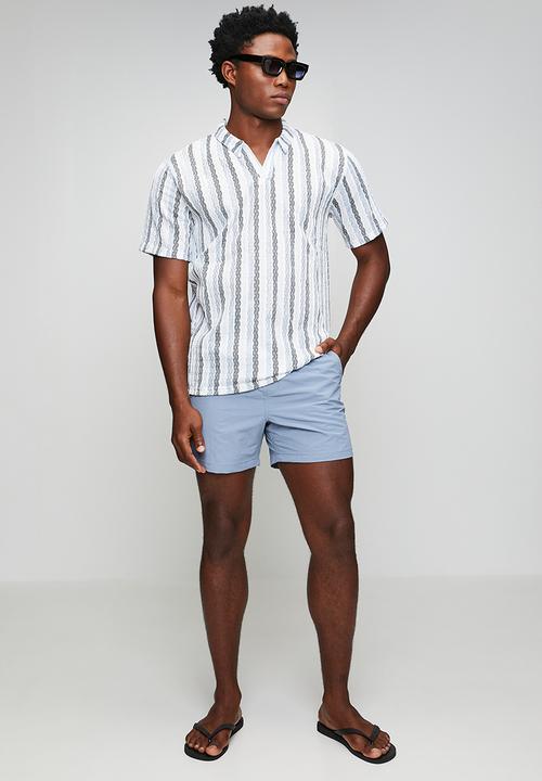 Brave Soul - Mens trophy neck short sleeve self verigo - white/black/lt blue