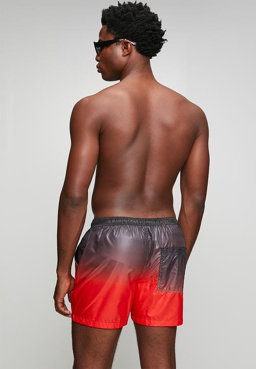 Brave Soul - Dip Dye Gradient Printed Swim Shorts - Red/Black