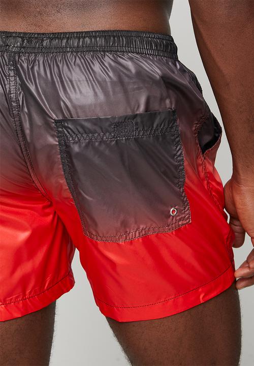 Brave Soul - Dip Dye Gradient Printed Swim Shorts - Red/Black