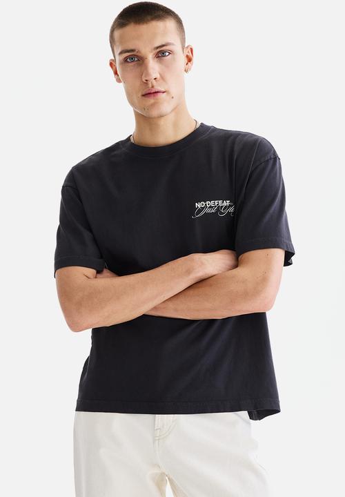 H&M - Loose fit printed T-shirt - dark grey/no defeat