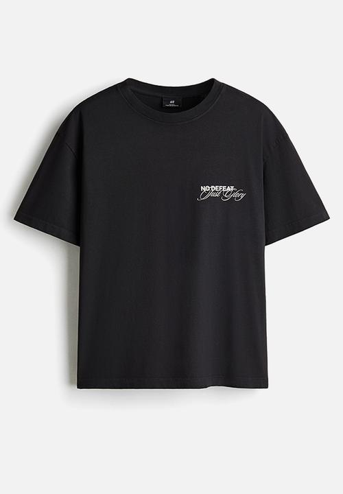 H&M - Loose fit printed T-shirt - dark grey/no defeat