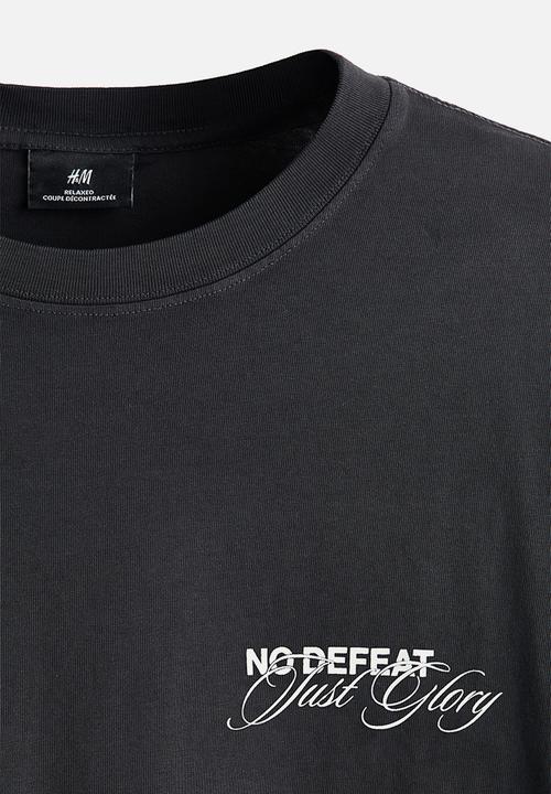 H&M - Loose fit printed T-shirt - dark grey/no defeat