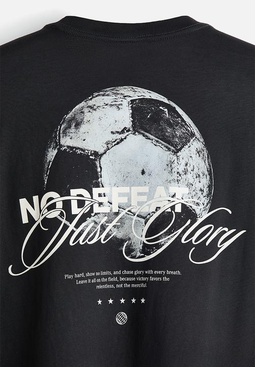 H&M - Loose fit printed T-shirt - dark grey/no defeat