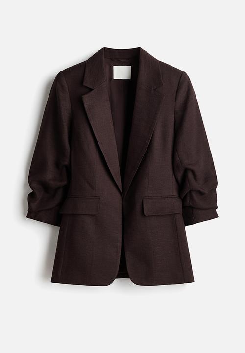 H&M - Gathered-sleeve blazer - dark brown