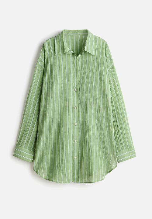 H&M - Long cotton shirt - green/striped