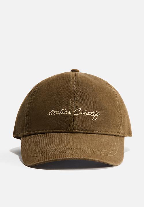 H&M - Embroidered-motif twill cap  - dark khaki green/atelier