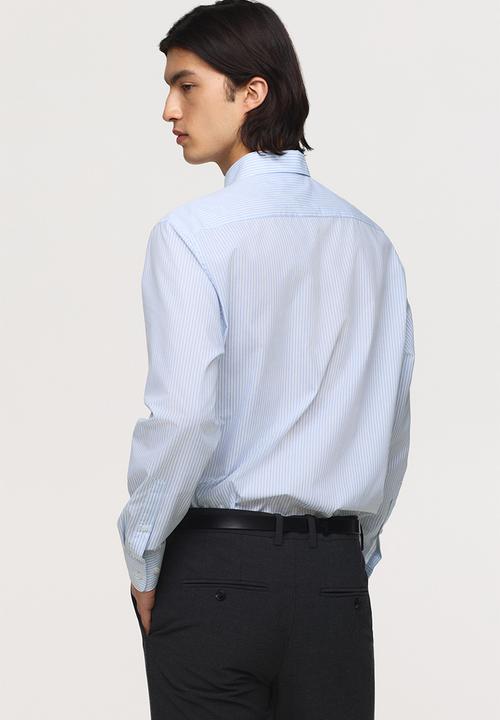 H&M - Regular fit easy-iron shirt - light blue/striped